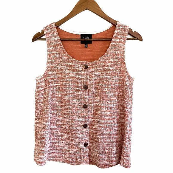 W5 Women's Tweed Style Button Detail Orange White Woven Tank Blouse Size Small - Picture 1 of 4
